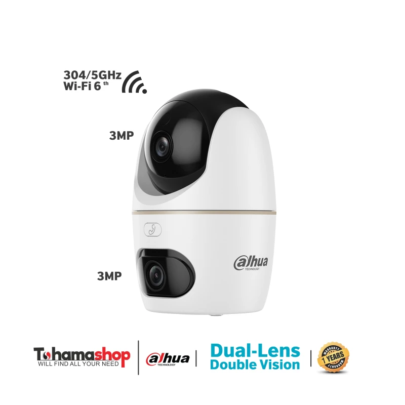 كاميرا داهو واي فاي  داخلية مزدوجة العدسة بدقة 3+3 ميجابكسل مزودة بتقنية الواي فاي وخاصية التحريك والإمالة