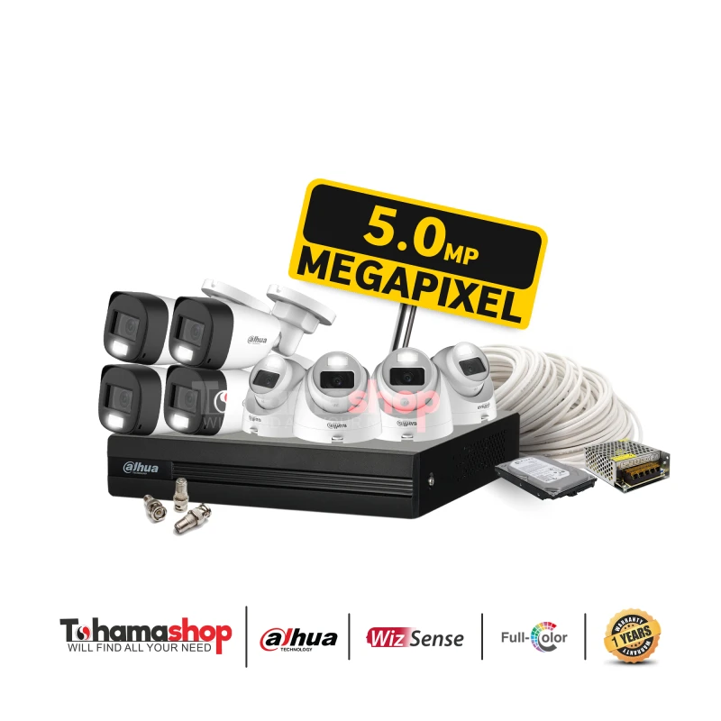 عرض 8 كاميرا مراقبة داهوا دقة 5 ميجا رؤية ليلية بالألوان