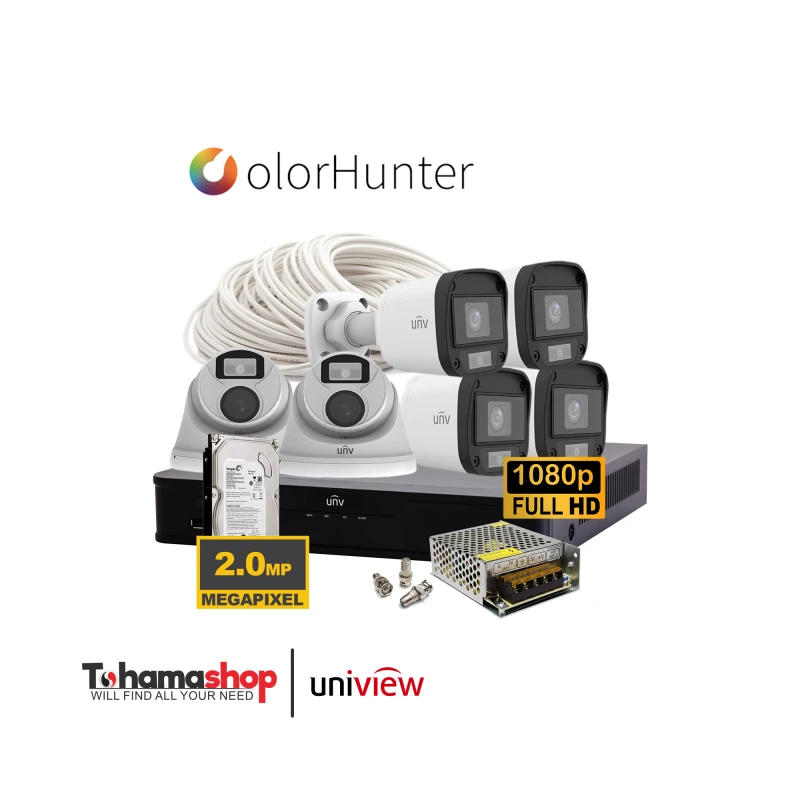 عرض 6 كاميرا مراقبة يونيفيو دقة 2 ميجا بكسل رؤية ليلية بالألوان