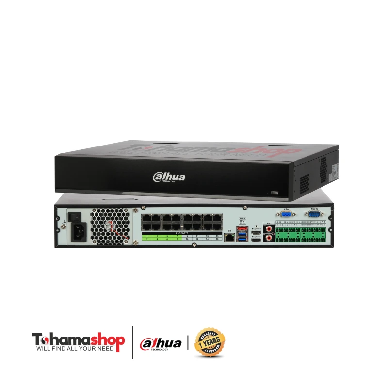 جهاز عرض و تسجيل شبكي داهوا 16 قناة بدقة 12 ميجا بكسل ويدعم 4 هارد يدعم الذكاء الاصطناعى ب 16POE