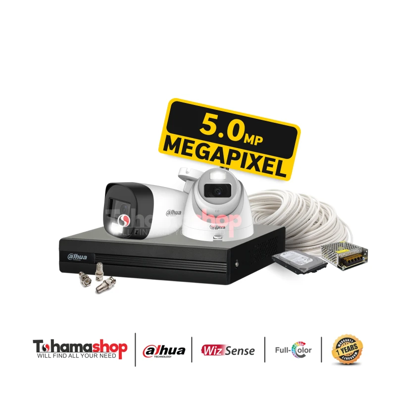 عرض 2 كاميرا مراقبة داهوا دقة 5 ميجا رؤية ليلية بالألوان
